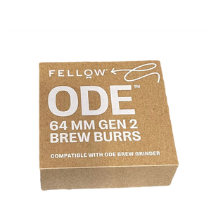 Verpackung mit neuen Mahlwerken für elektrische Kaffeemühle von Fellow, Teil von EspressoGear und Ausrüstung, alles rund um Kaffee.